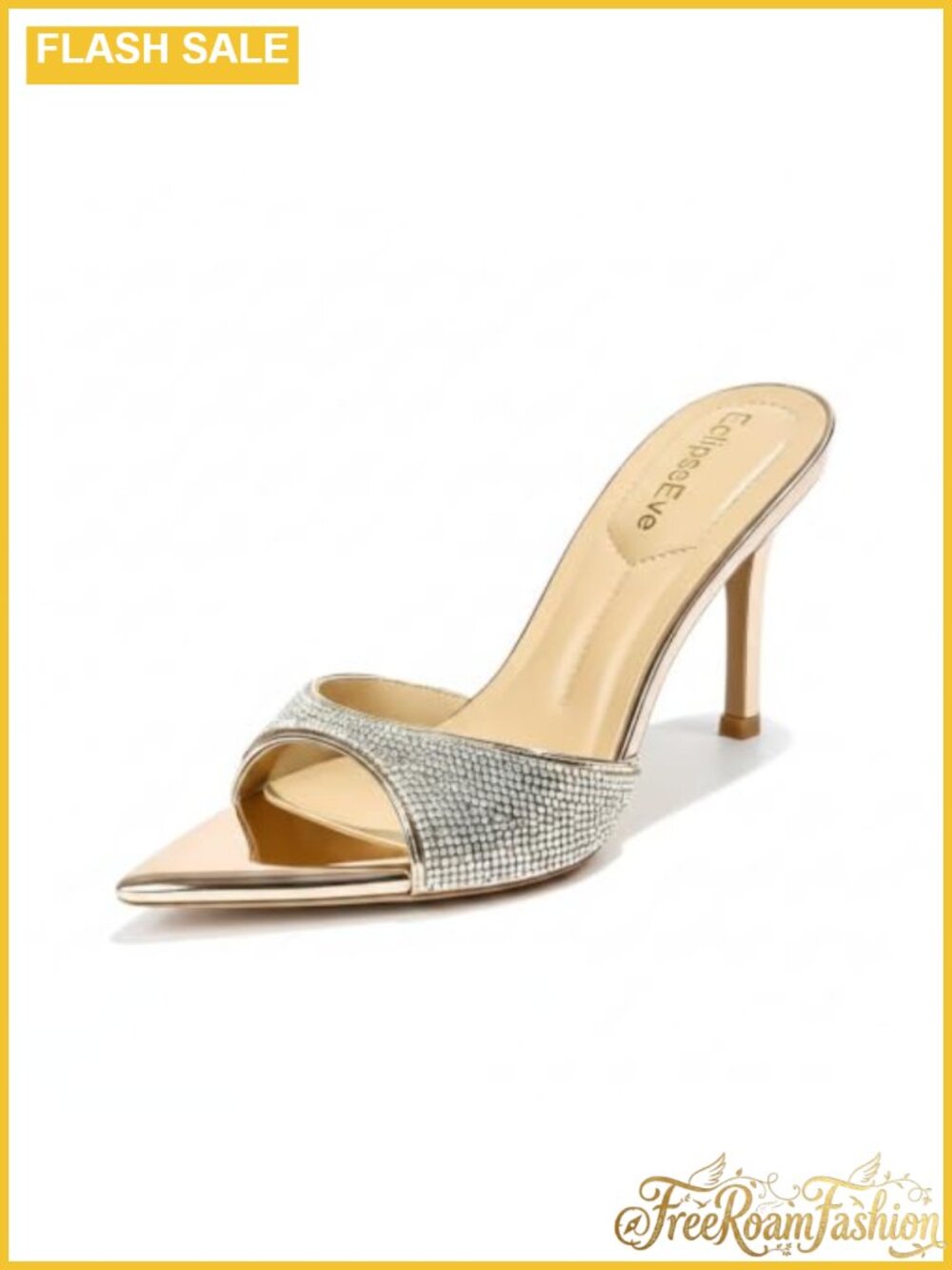 Rhinestone Stiletto Mules Slip-On Pointed Toe Heeled Mules for Prom Wedding